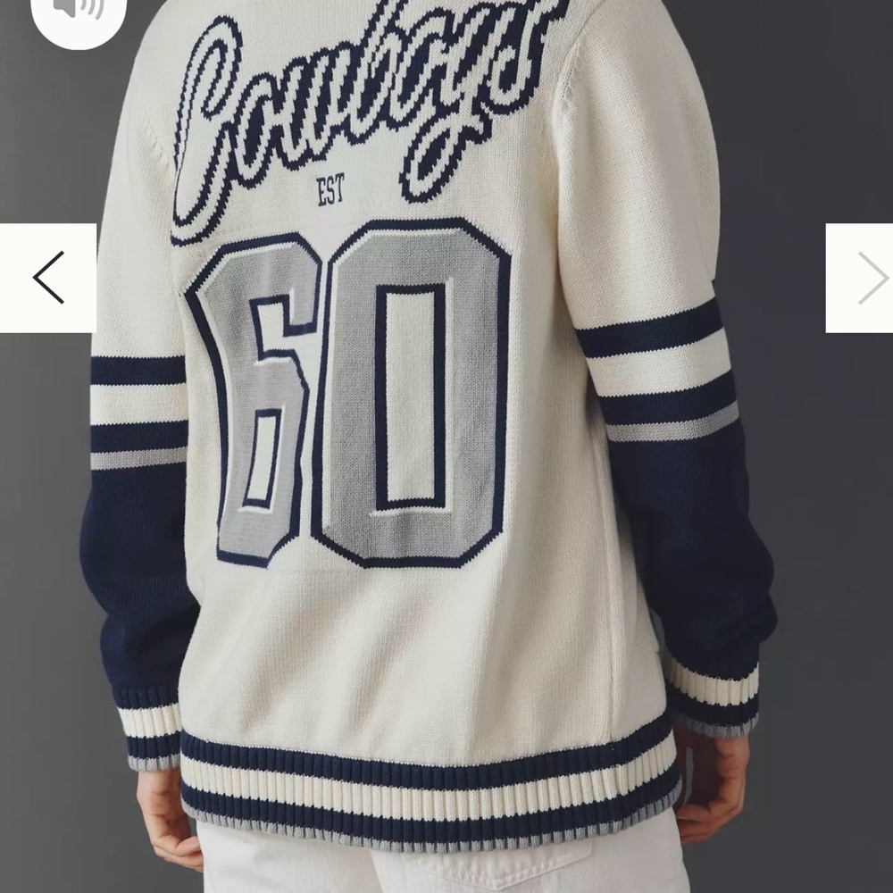 Cream and Navy Varsity '60' Knit Cardigan Sweater